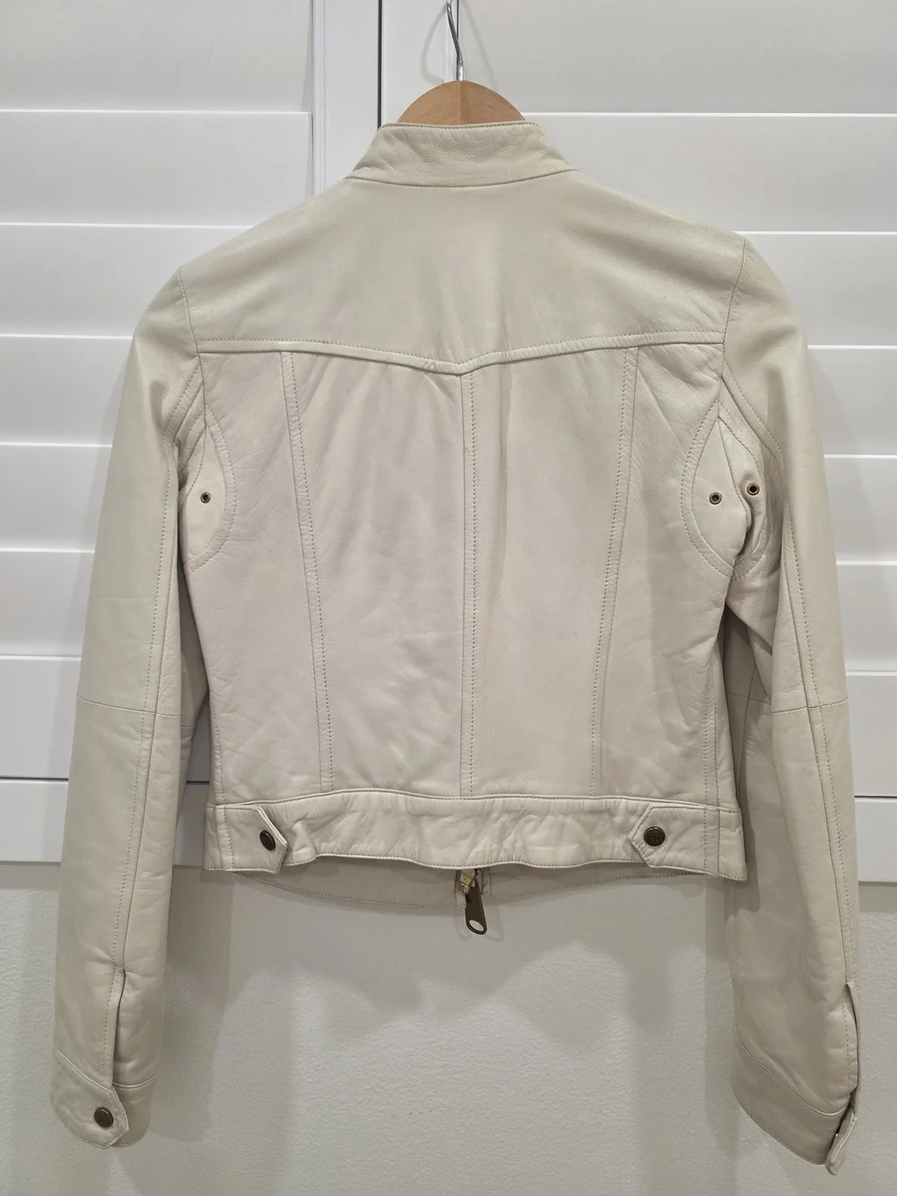 Burberry Cream Leather Moto Jacket with Gold Hardware